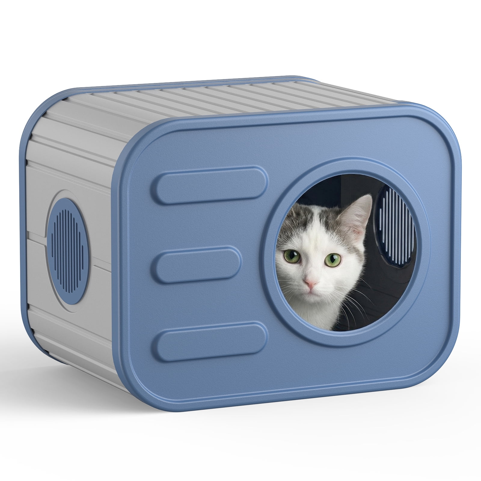 Dovov Cat House, Weatherproof Cat Shelter Camera-Shaped Cat Cage for Indoor & Outdoor Cats, Dual Ventilation Windows Cattery, Blue Gray