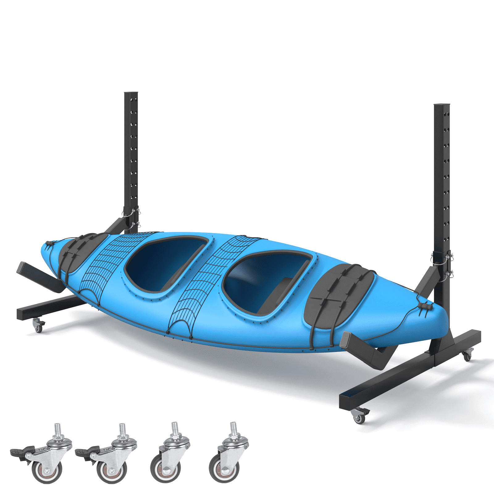 Dovov Freestanding Kayak Storage Rack with Wheels, Indoor Outdoor Adjustable Kayak Rack Heavy Duty Kayak Stand Rolling Canoe Stand, Holds 1 Kayaks, 1 Level