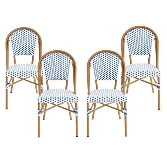 Dovov French Bistro Chairs Set of 4, Outdoor Dining Chairs Aluminum Rattan Stacking Chairs French Cafe Chairs, Bamboo Finish