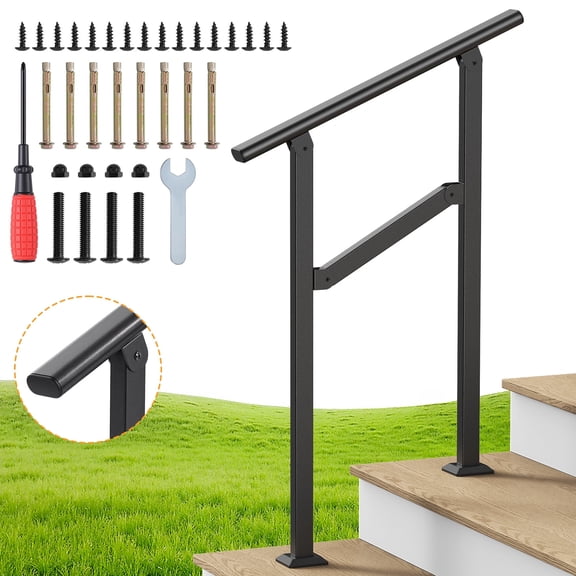 Dovov Handrail for Outdoor Steps, 2-3 Steps Outdoor Stair Railing Wrought Iron Hand Rails Indoor Outdoor Staircase Handrails for Concrete Steps or Wooden Stairs