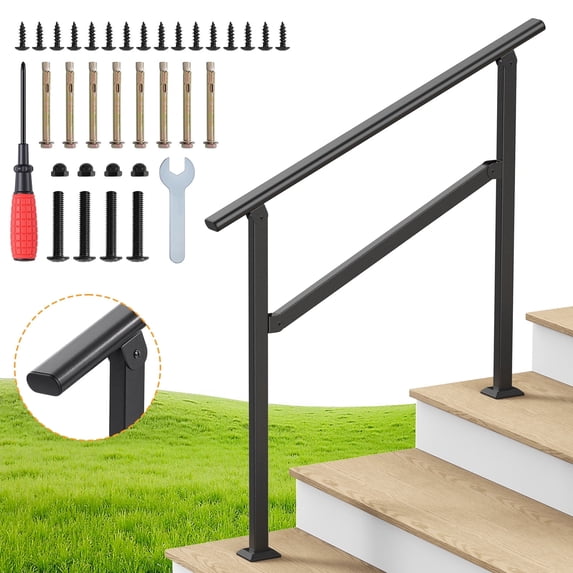 Dovov Handrail for Outdoor Steps, 3-4 Steps Outdoor Stair Railing Wrought Iron Hand Rails Indoor Outdoor Staircase Handrails for Concrete Steps or Wooden Stairs