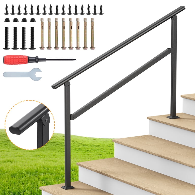 Stair Railing Black Handrail Outdoor Black Stair Handrail, Wrought Iron ...