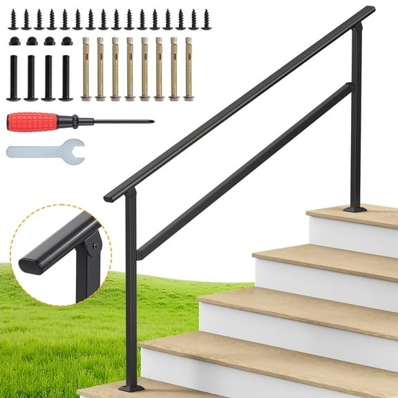 Dovov Handrail for Outdoor Steps, 4-5 Steps Outdoor Stair Railing Wrought Iron Hand Rails Indoor Outdoor Staircase Handrails for Concrete Steps or Wooden Stairs