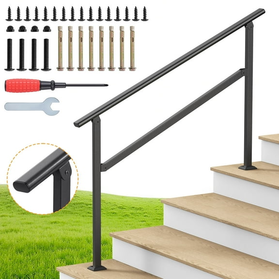 Dovov Handrail for Outdoor Steps, 5-6 Steps Outdoor Stair Railing Wrought Iron Hand Rails Indoor Outdoor Staircase Handrails for Concrete Steps or Wooden Stairs