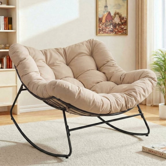 Oversized Rocking Chair, Indoor Outdoor Patio Wicker Rocker with Thick ...