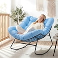 thumbnail image 1 of Dovov Indoor Rocking Chair with Thick Cushion, Oversized Papasan Rocker Chair Comfy Rocking Egg Chair Modern Lounge Seat Recliner Chair, Blue, 1 of 12