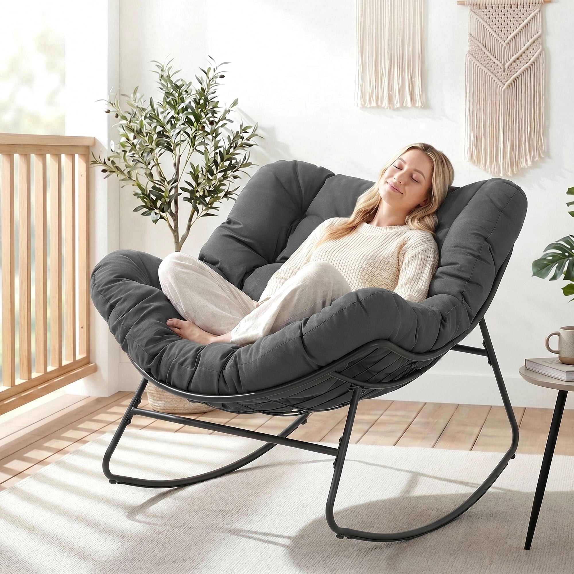 Dovov, Indoor Rocking Chair, Gray, Thick Cushion Oversized Egg ...