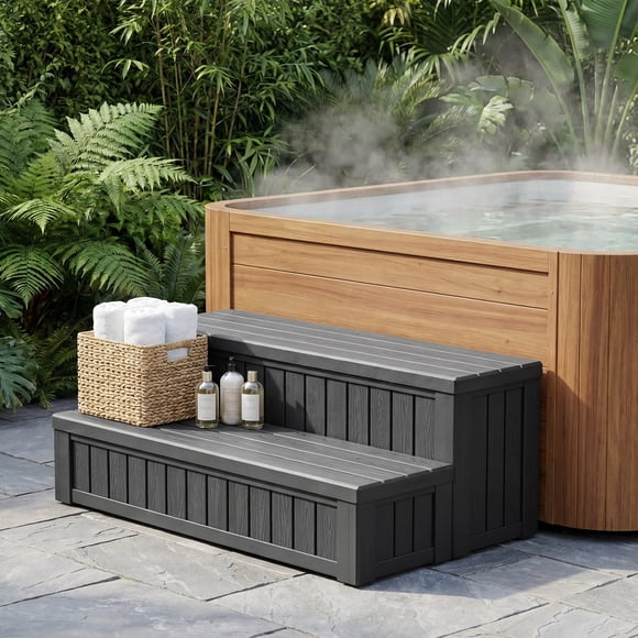 Dovov SPA Hot Tub Steps with Storage, Anti-Slip SPA Steps 36.6" Spa Hot Tub Storage Steps Indoor Outdoor Hot Tub Deck Step Swimming Pool Stairs, 780 lbs Capacity, Black