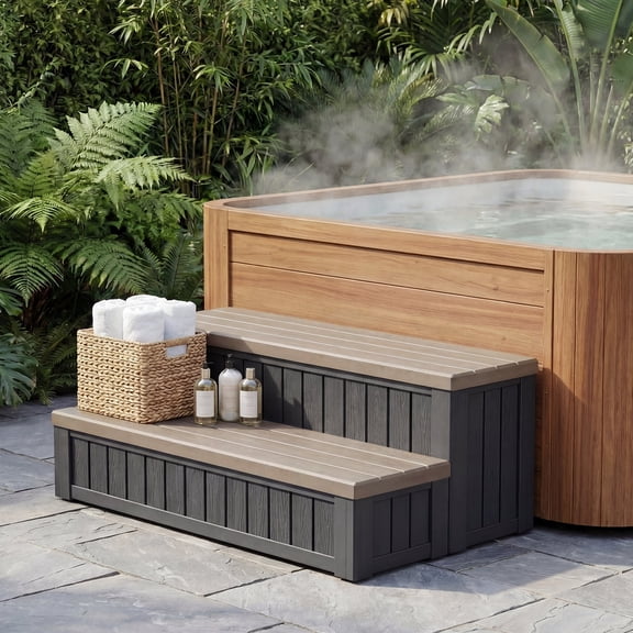 Dovov SPA Hot Tub Steps with Storage, Anti-Slip SPA Steps 36.6" Spa Hot Tub Storage Steps Indoor Outdoor Hot Tub Deck Step Swimming Pool Stairs, 780 lbs Capacity, Brown