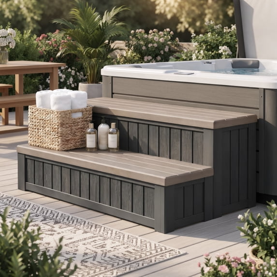 Dovov SPA Hot Tub Steps with Storage, Anti-Slip SPA Steps 36.6" Spa Hot Tub Storage Steps Indoor Outdoor Hot Tub Deck Step Swimming Pool Stairs, 780 lbs Capacity, Brown