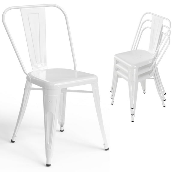 Dovov Metal Dining Chairs Set of 4, Stackable Patio Chairs Modern Outdoor Metal Chairs Trattoria Chair for Bistro Cafe Restaurant, White