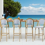 Dovov French Bistro Counter Stools Set of 4, High Stacking French Bar Stools Aluminum Outdoor Barstools , Bamboo Finish