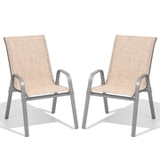 Dovov Outdoor Patio Dining Chairs Set of 2, Outdoor Textilene Stacking Chairs Patio Stackable High Back Armchairs, Beige
