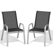 Dovov Outdoor Patio Dining Chairs Set of 2, Stackable Patio Chairs Textilene Outdoor High Back Armchairs, Black