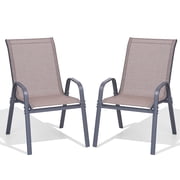 Dovov Outdoor Patio Dining Chairs Set of 2, Stackable Patio Chairs Textilene Outdoor High Back Armchairs, Brown