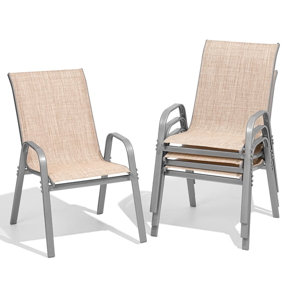 Dovov Outdoor Patio Dining Chairs Set of 4, Outdoor Textilene Stacking Chairs Patio Stackable High Back Armchairs, Beige