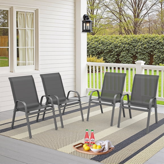 Dovov Outdoor Patio Dining Chairs Set of 4, Outdoor Textilene Stacking Chairs Patio Stackable High Back Armchairs, Gray