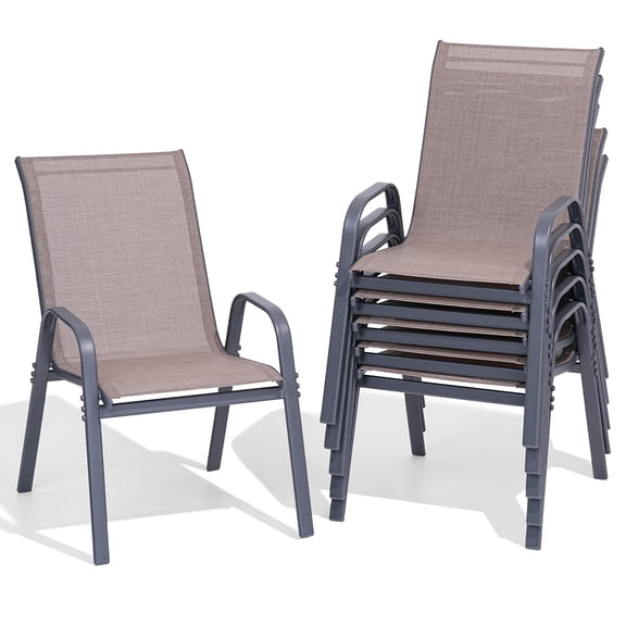 Dovov Outdoor Patio Dining Chairs Set of 6, Stackable Patio Chairs Textilene Outdoor High Back Armchairs, Brown