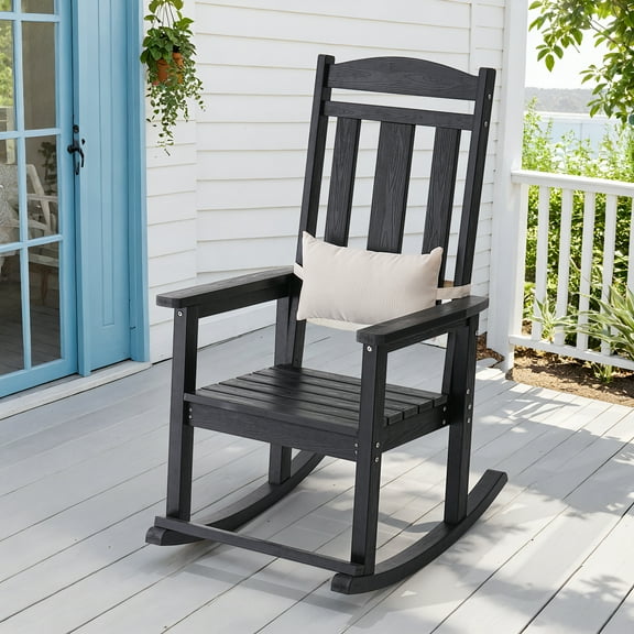 Dovov Outdoor Rocking Chair, All Weather Porch Rocker HDPS Patio Rocking Adirondack Chair for Patio Garden Lawn Balcony Porch Backyard Deck