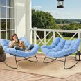 thumbnail image 1 of Dovov Outdoor Rocking Chairs Set of 2, Oversized Papasan Rocking Chair with Cushion, Outdoor Rocker Recliner Chair for Bedroom Living Room Patio Garden Porch Backyard Lawn Deck Balcony, Blue, 1 of 10