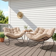 Dovov Outdoor Rocking Chairs Set of 2, Oversized Papasan Rocking Chairs with Cushion, Outdoor Recliner Rockers for Porch Patio Garden Backyard Lawn Deck Balcony Living Room Bedroom, Beige