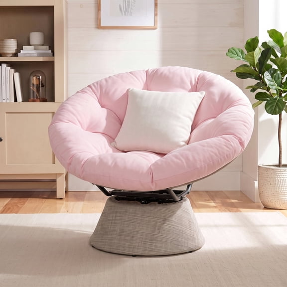 Dovov Papasan Chair, 360 Degree Swivel Papasan Accent Chair with Cushion, Oversized Ergonomic Chair Comfy Metal Round Swivel Chair Lounger for Living Room Bedroom Office, 440 Lbs Capacity, Pink