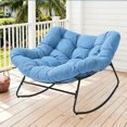 thumbnail image 1 of Dovov Oversized Papasan Rocking Chair, Indoor Outdoor Rocking Papasan Chair Steel Outdoor Rocker with Padded Cushion for Bedroom Living Room Patio Garden Porch Backyard Lawn Deck Balcony, Blue, 1 of 10