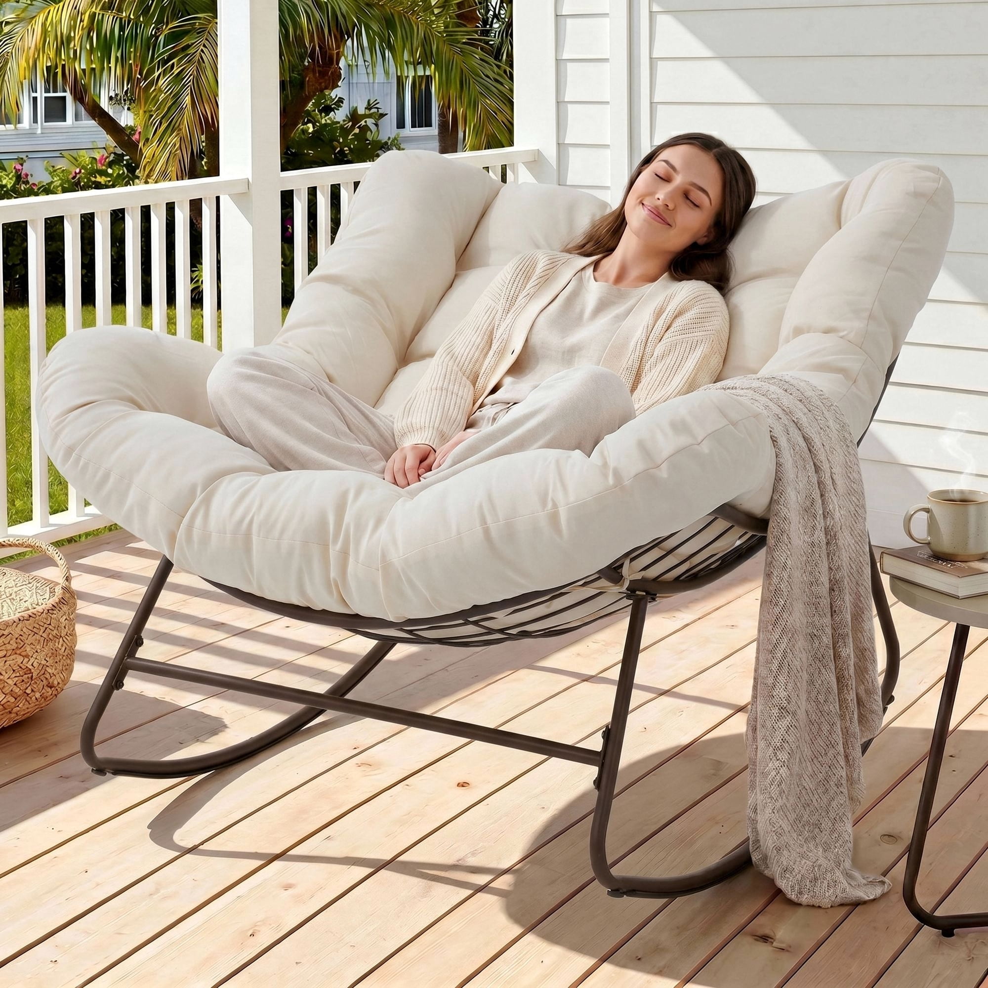 Dovov Oversized Papasan Rocking Chair, Indoor Outdoor Rocking Chair ...