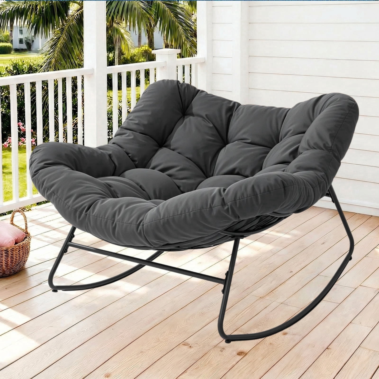 Dovov Oversized Papasan Rocking Chair with Padded Cushion, Indoor ...