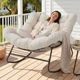 thumbnail image 1 of Dovov Oversized Papasan Rocking Chair, Indoor Outdoor Rocking Chair Patio Egg Chair with Cushion, Heavy Duty Steel Papasan Rocker Lounge Chair for Porch Balcony Nursery Living Room, Cream White, 1 of 12