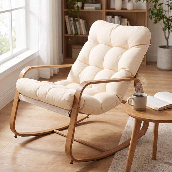 Designer Rocking Stool Dovov Oversized Rocking Accent Chair with Thick Cushion, Upholstered ...