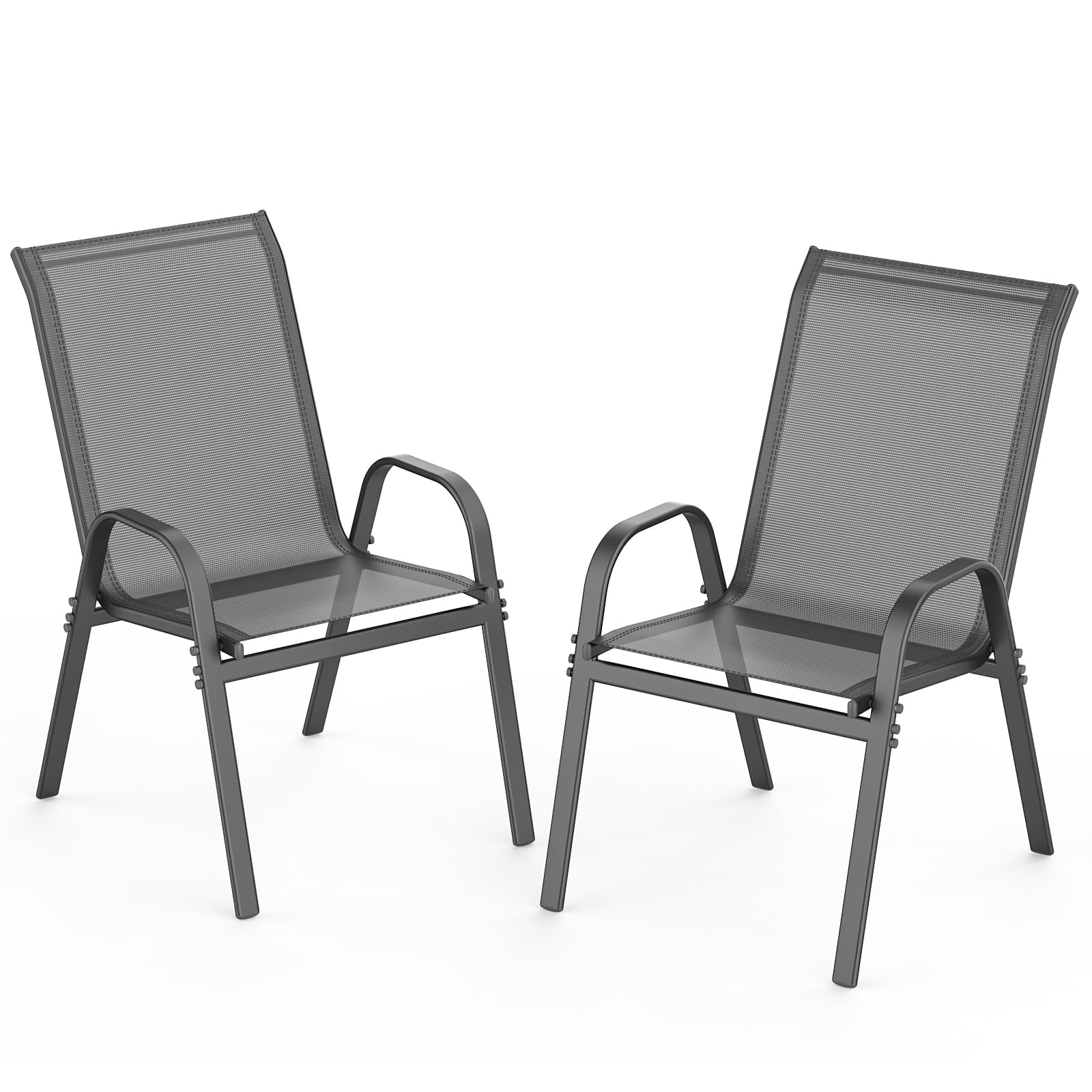 Dovov Patio Dining Chairs Set of 2, Metal Outdoor Patio Chairs Textilene Stacking Chairs High Back Armchairs, Gray