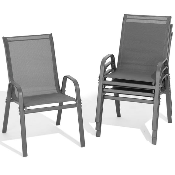 Dovov Patio Dining Chairs Set of 4, Metal Outdoor Patio Chairs Textilene Stacking Chairs High Back Armchairs, Gray