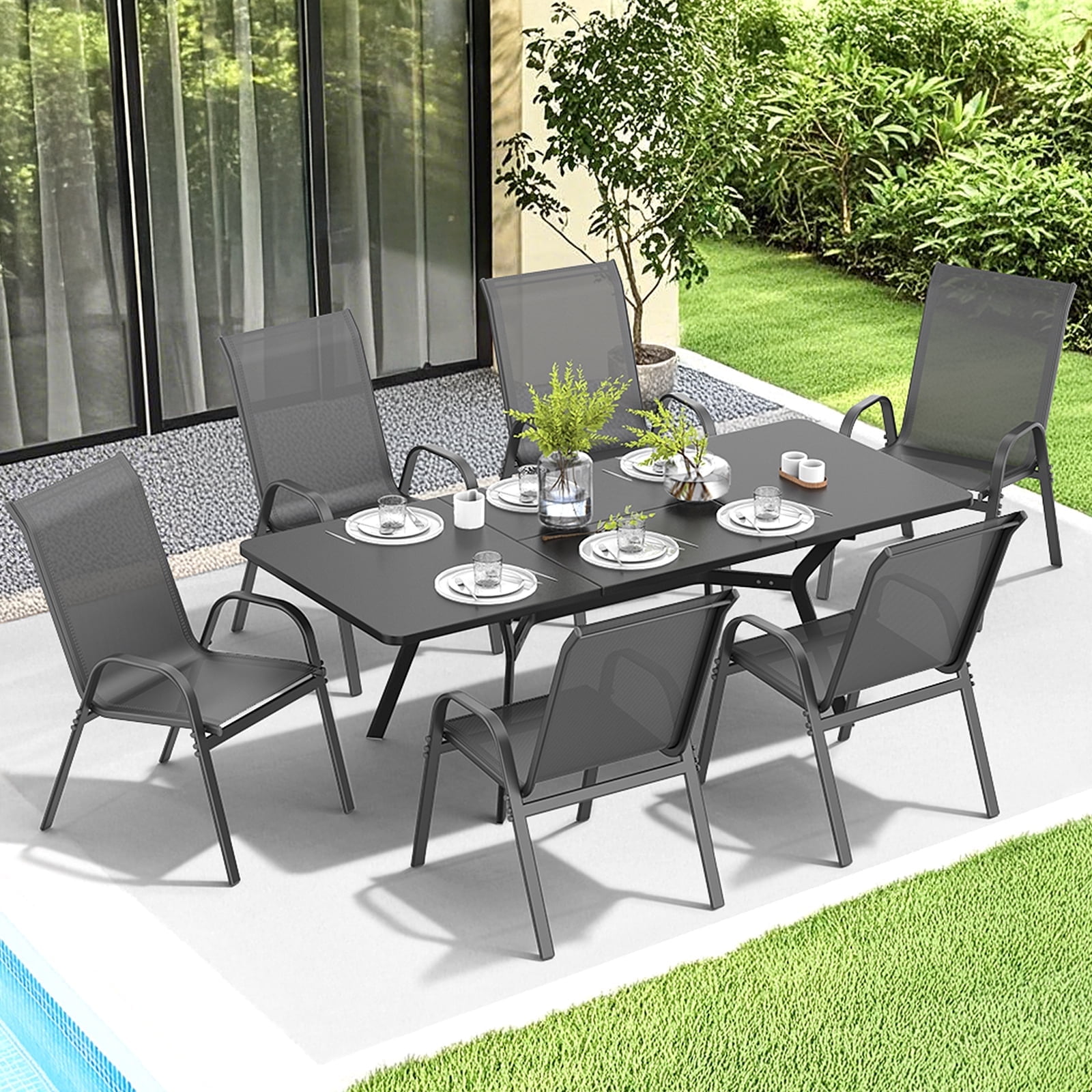 Dovov Patio Dining Chairs Set of 6, High Back Metal Outdoor Armchairs Textilene Patio Chairs