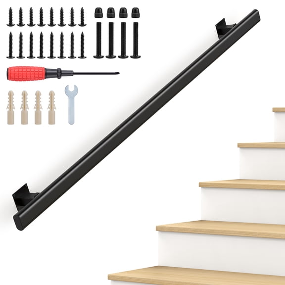 Dovov Pipe Stair Handrail, 5FT Staircase Handrail Wall Mounted Handrail Indoor Outdoor Wall Handrailing Industrial Pipe Hand Rail, Black