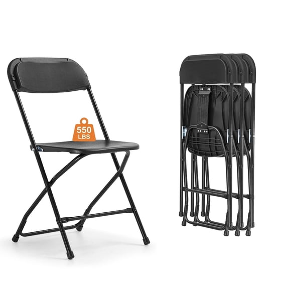 Dovov Plastic Folding Chair 4 Pack with Steel Frame, Portable Plastic Chairs Stackable Event Chair Commercial Seat, 550 lbs Capacity, Black