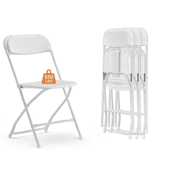 Dovov Plastic Folding Chair 4 Pack with Steel Frame, Portable Plastic Chairs Stackable Event Chair Commercial Seat, 550 lbs Capacity, White