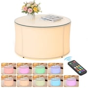 Dovov Round LED Coffee Table with Remote Control, 30" Modern Center Table Glass Top Cocktail Table with 9 Colors LED Light, Adjustable Brightness, Easy Assembly