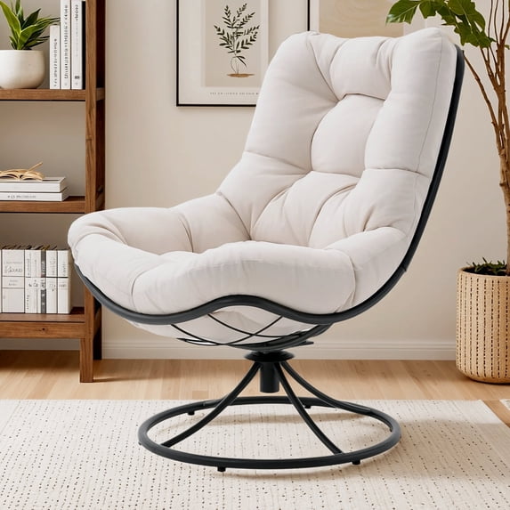 Dovov Swivel Accent Chair, 360° Upholstered Swivel Chair Modern Lounge Chair Comfy Reading Chair with Soft Cushion and Metal Frame, Beige