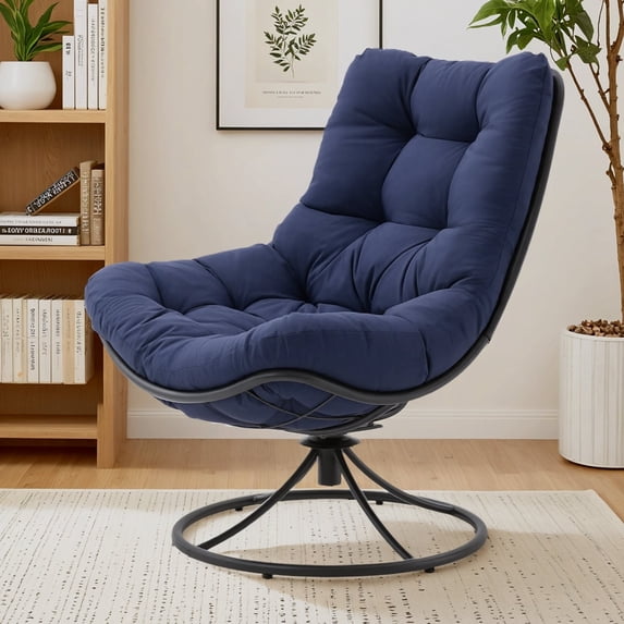 Dovov Swivel Accent Chair, 360° Upholstered Swivel Chair Modern Lounge Chair Comfy Reading Chair with Soft Cushion and Metal Frame, Blue