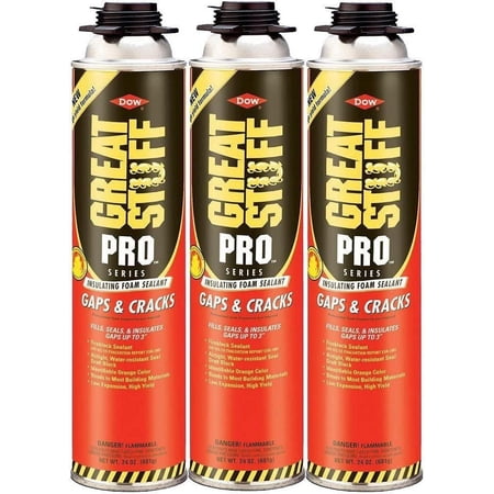 Dow Great Stuff Pro Gaps and Cracks Gun Foam - Fills Gaps, Orange - Pack of 3, 24 oz — Residential Use, Standard Application