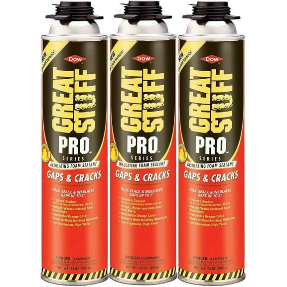 Dow Great Stuff Pro Gaps and Cracks Gun Foam - Fills Gaps, Orange - Pack of 3, 24 oz