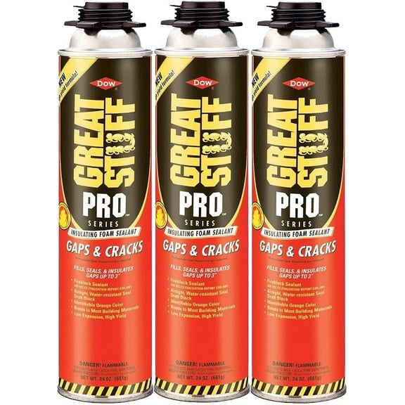 Dow Great Stuff Pro Gaps and Cracks Gun Foam - Fills Gaps, Orange - Pack of 3, 24 oz