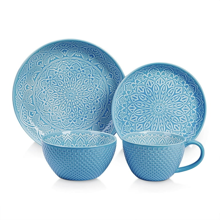 DOWAN 4-Piece Mandala Oriental Mosaic Dinnerware Set, Colorful