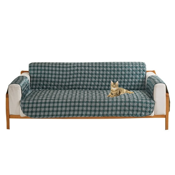Dowbom 1-Piece Quilted Sofa Slipcover,1 2 3 Seater Sofa Cover Universal Non-slip Anti-scratch Furniture Protector thick Printed Couch Cover for Kids Pets Cat Dog-3 Seater-green