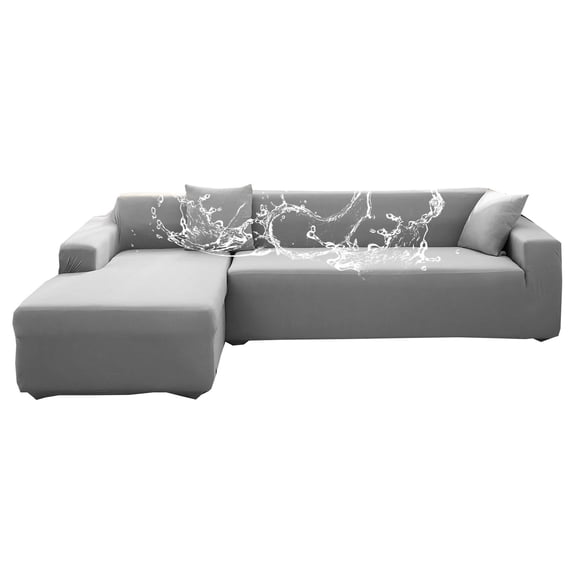 Dowbom 2 Pieces Sectional Couch Cover,Stretch L Shape Sofa Slipcover Universal Anti-Slip Waterproof Sofa Cover with 2 Pillowcase Furniture Protector for Kids Pets-3+4 Seater-R