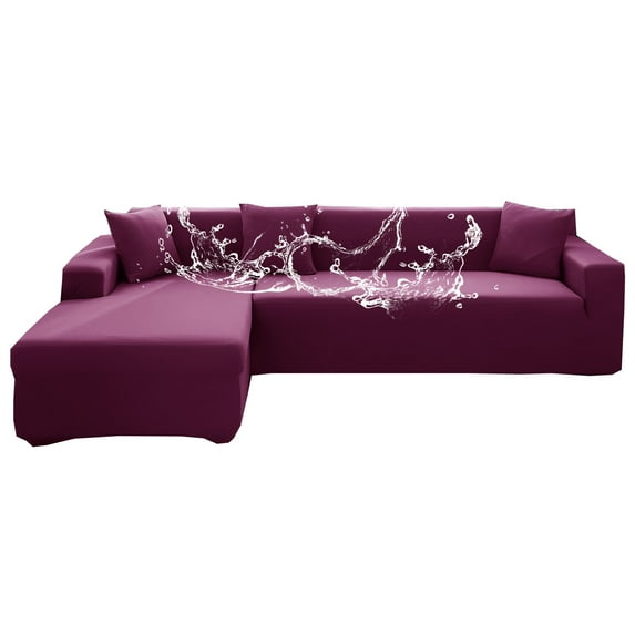 Dowbom 2 Pieces Sectional Couch Cover,Stretch L Shape Sofa Slipcover Universal Anti-Slip Waterproof Sofa Cover with 2 Pillowcase Furniture Protector for Kids Pets-3+4 Seater-V