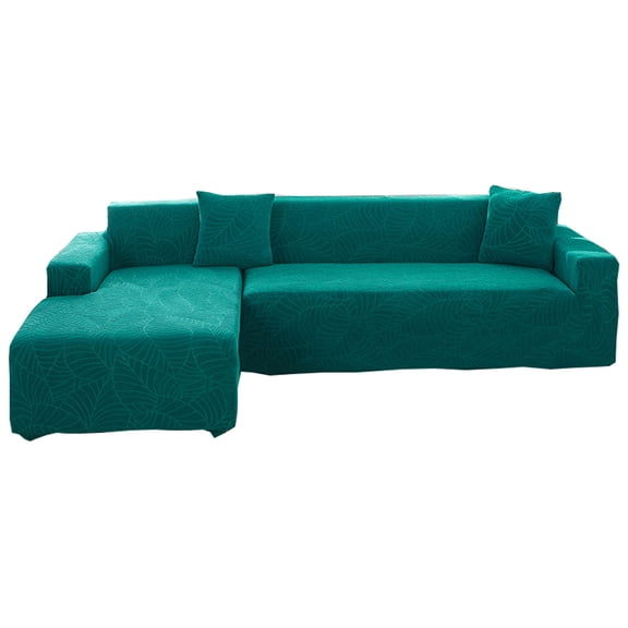 Dowbom 2 Pieces Sofa Slipcover L Shape,Super Stretch Sectional Couch Cover with Elastic Bottom Furniture Protector Anti-Scratch Washable Jacquard Sofa Cover for Living Room Decor-2+4 Seater-dark green