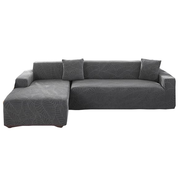 Dowbom 2 Pieces Sofa Slipcover L Shape,Super Stretch Sectional Couch Cover with Elastic Bottom Furniture Protector Anti-Scratch Washable Jacquard Sofa Cover for Living Room Decor-3+3 Seater-Dark gray
