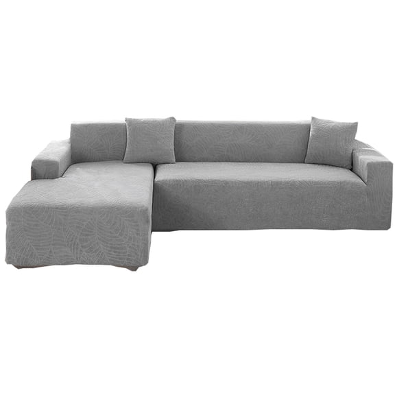 Dowbom 2 Pieces Sofa Slipcover L Shape,Super Stretch Sectional Couch Cover with Elastic Bottom Furniture Protector Anti-Scratch Washable Jacquard Sofa Cover for Living Room Decor-2+3 Seater-light grey